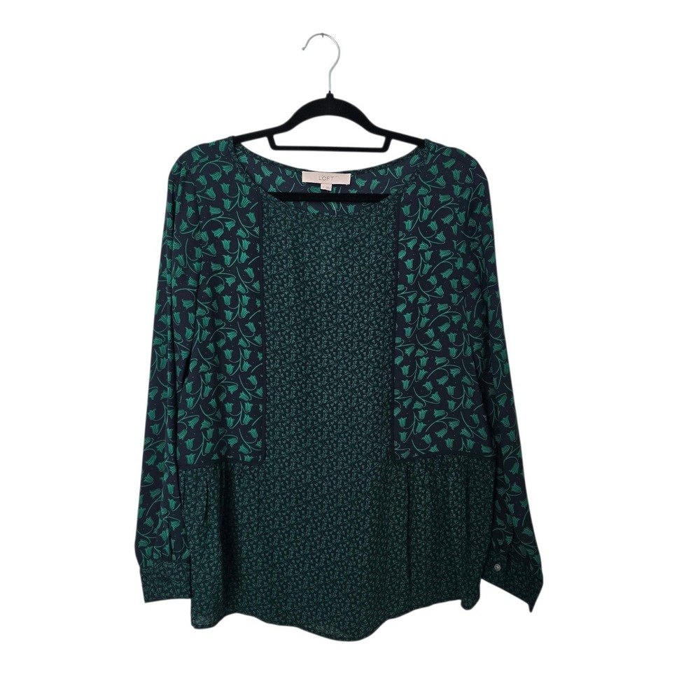 LOFT Womens Green Mixed Floral Print Long Sleeve Peplum Blouse Size Medium M NWT